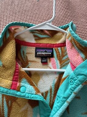 Patagonia Floral Synchilla Fleece Jacket in Aqua, Mustard & Pink